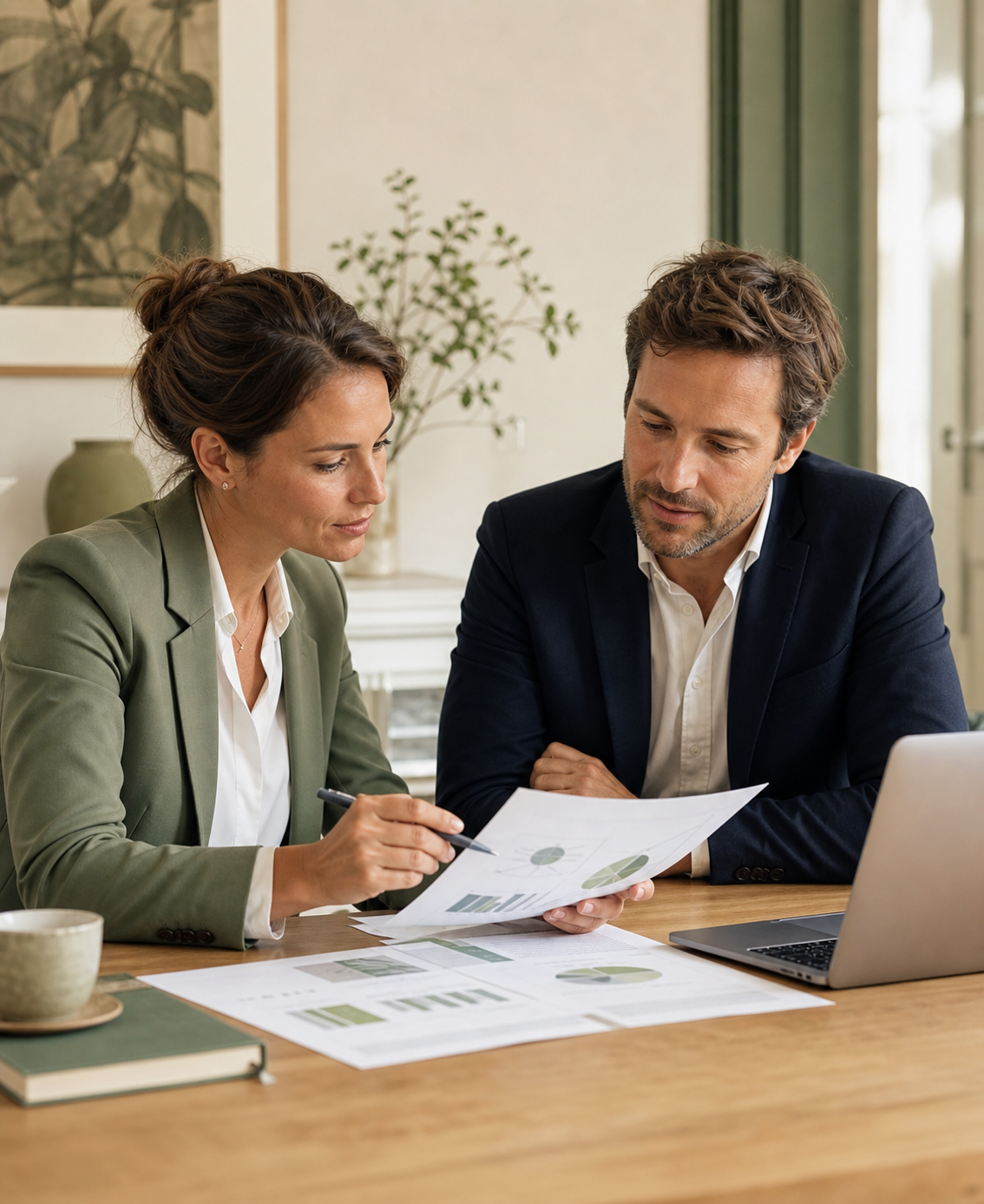 Dirigeante et conseiller analysant ensemble la situation financière d’une entreprise